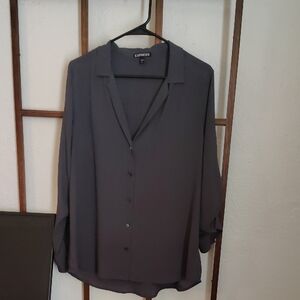 Express Charcoal Button-Front Blouse